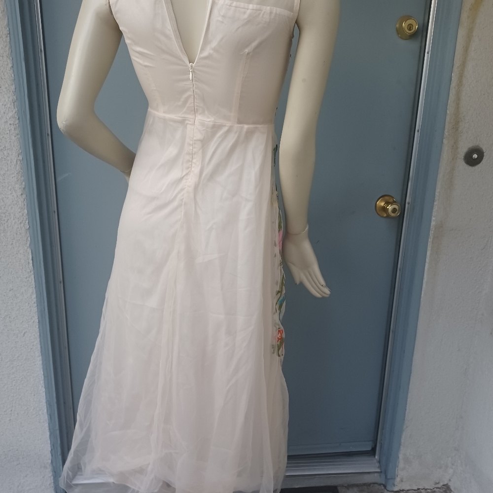 Jianshaw beige embroidery flowers sheer netting dress medium - Picture 4 of 6